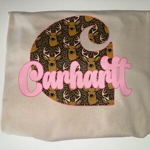 Cheetah Deer Graphic tee - Cream with Pink